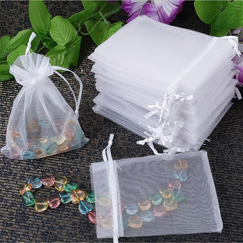 

50pcs Vibrant Organza Drawstring Gift Bags - Transparent Netting With Ribbon Ties, Ideal For Jewelry, Candy, And Keepsakes, Weddings, Birthdays, And , Gifts