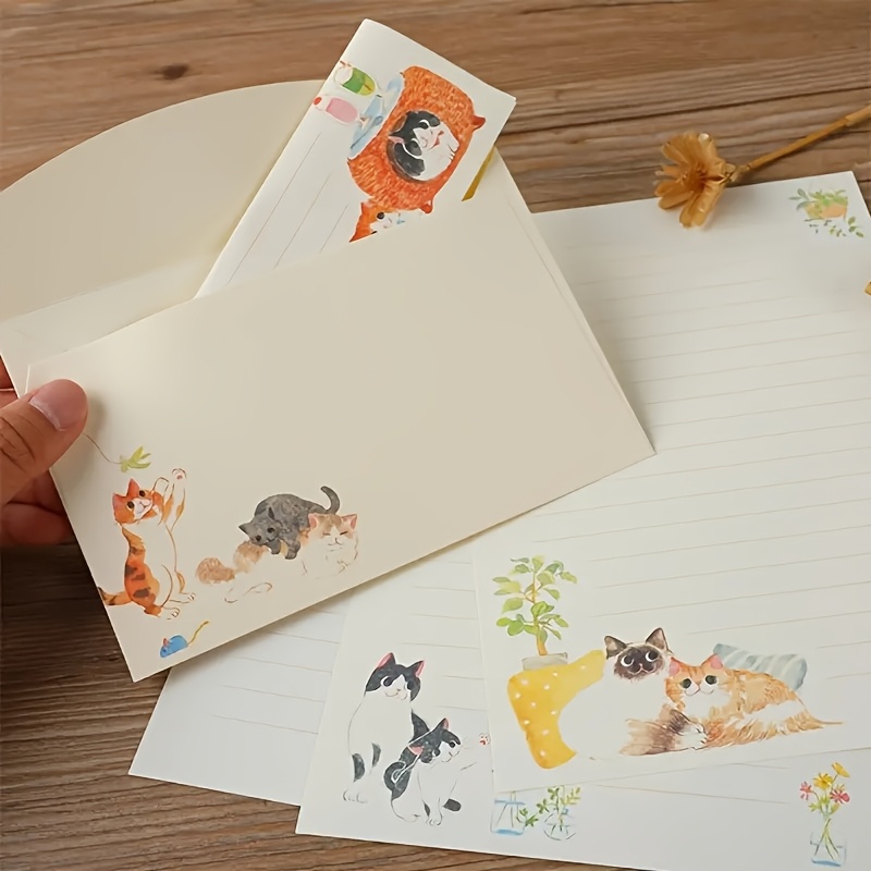 

36pcs Cat-themed Envelope Set With 24 Sheets Of , Cute Designs For Anniversary, Wedding, Thanksgiving, Graduation, Birthday - Matte , Adhesive Closure