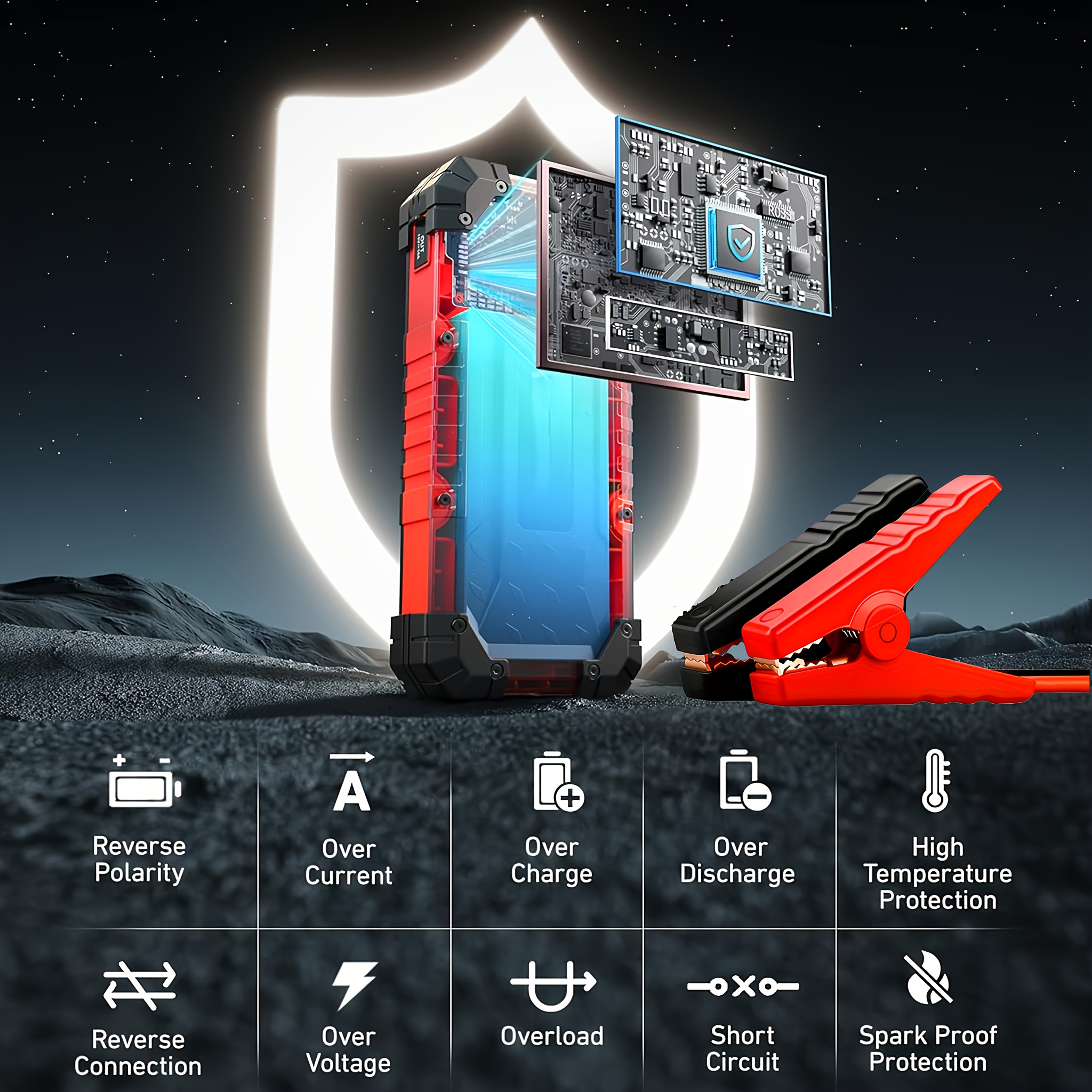 TEMU Portable Car Battery Jump Starter, Suitable For Engines, With Built-in Led Emergency Start Light And Usb Port, Compatible With 2.38-gallon