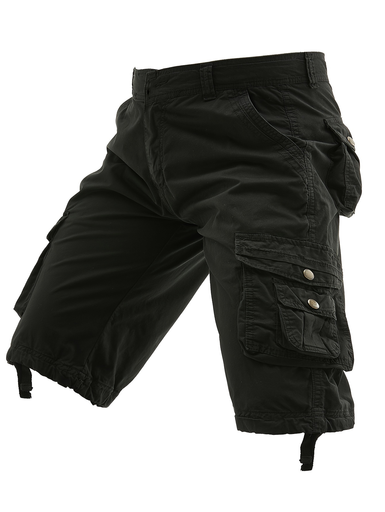 casual solid men's regular fit cotton cargo shorts side