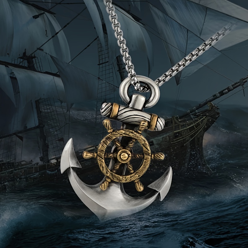 

Vintage Pirate Anchor Ship Rudder Pendant Necklace Mens Sailor Punk Hip Hop Trendy Street Party Jewelry