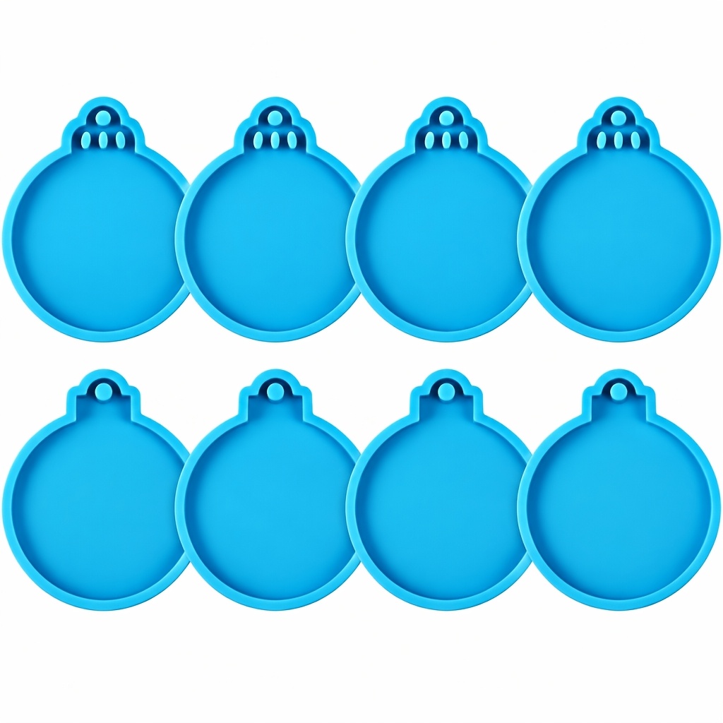 Image of 8pcs Christmas Ornament Silicone Resin Molds, Round Hanging Ornament Casting Molds With Single Hole And Triple Hole Designs For Holiday Decorations