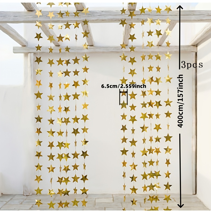 TEMU Set da 3 bandierine a stella a punte dorate da 4m, 3 bandierine da appendere a stella , lunghe 4m, adatte per feste di compleanno, matrimoni, di