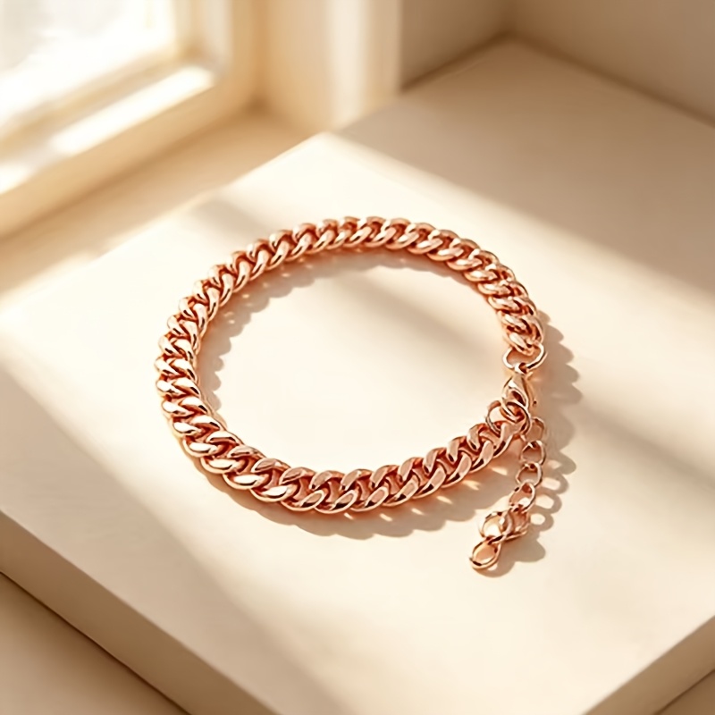 9mm Wide Rose Plated Cuban Link Bracelet — Unisex Stackable Gift