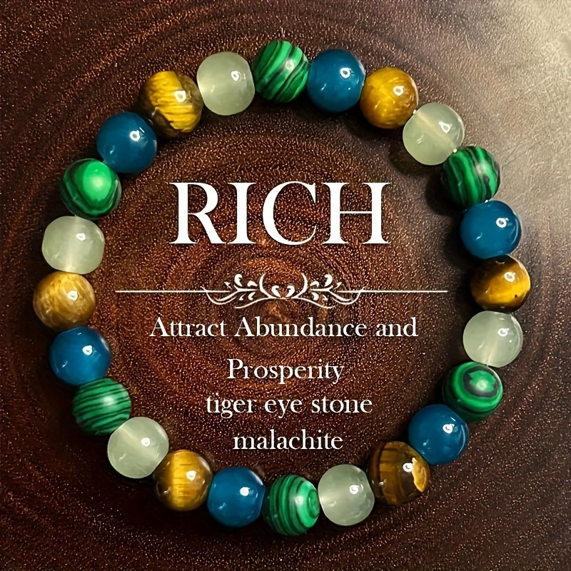 

Charm Bracelet - 8mm Tiger Eye & Malachite Gemstones, Jewelry, Stretch Jewelry, Good Luck