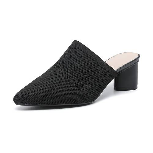 womens solid color pointed toe heel block heel slip on fabric upper daily casual shoes breathable for women