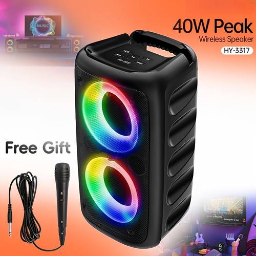 hy 3317 wireless speaker beltmicrophone large speaker stereo speaker subwoofer outdoor wireless speaker party disco light tws tf aux mic