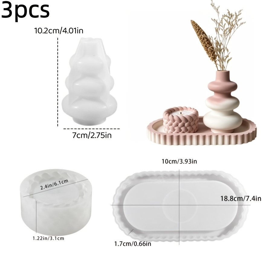 TEMU Moule en silicone KICKMOVE à soi- pour coulage de résine et artisanat en - Plateau , moules de vase empilable et de coupelle de bougie torsadée