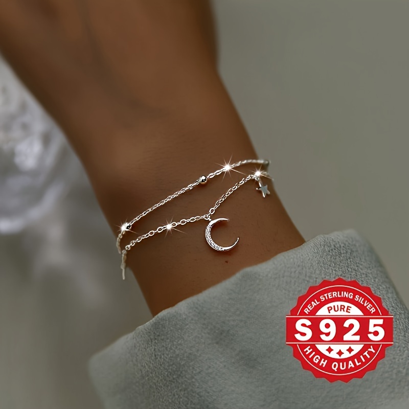 

's Double Layer Bracelet, S925 Silver, Sweet Bracelet Women's Style Fresh, Inlaid Artificial Zirconia Temperament Light , Suitable As A Holiday Gift For Girlfriend, Low Allergy 2.06g