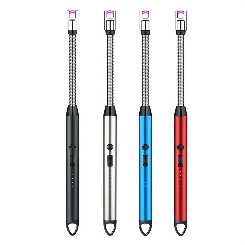 TEMU 4pcs Candle Lighter, Electric Lighter Arc Windproof Flameless With 360&deg; Flexible Neck & Safety Switch & Display, Lighter For Bbq, Grill, Camping, Fireplace, Stove
