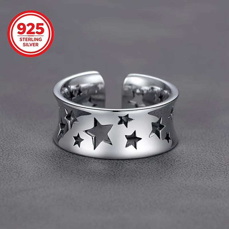 Women's 925 Silver Adjustable Pentagram Ring, Gift for Couples