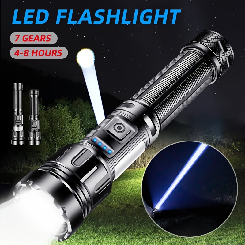 

1pc Rechargeable Tactical Led Flashlight, 7-mode High Flashlight, Cob , Handheld Flashlight For Emergency , Hiking, Camping