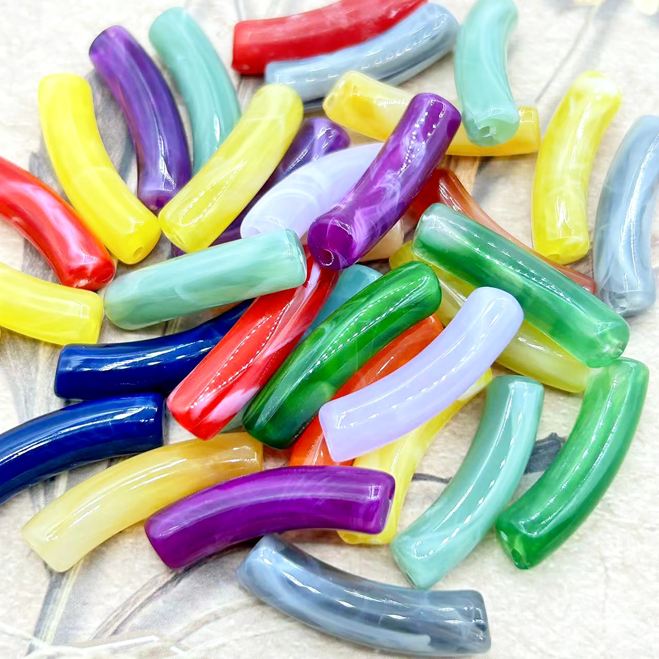 Perles Courbées En Bambou Acrylique De Couleur Unie, 5/10 Pièces, Perles Incurvées, Tube Pour La Fabrication De Bijoux, Bracelets Et Colliers