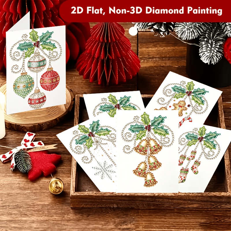 TEMU Original 6pcs Diamond Painting Christmas Card Kit, Irregular Rhinestone Art Cards, Thickened Cardboard, Handmade Holiday Gift Set, Includes