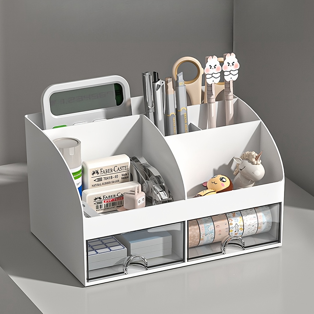 

1pc Multi-use Desk Organizer With Drawer - Perfect For Pens, Makeup Brushes & Office Supplies