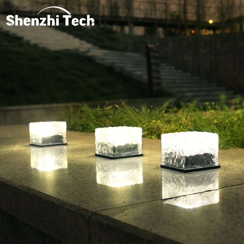

1pc Solar Glass Ice Cube Lights, Outdoor Ground Landscape Lighting, Light Control Solar Led Light For Garden Patio Pathway Lawn Yard Deck