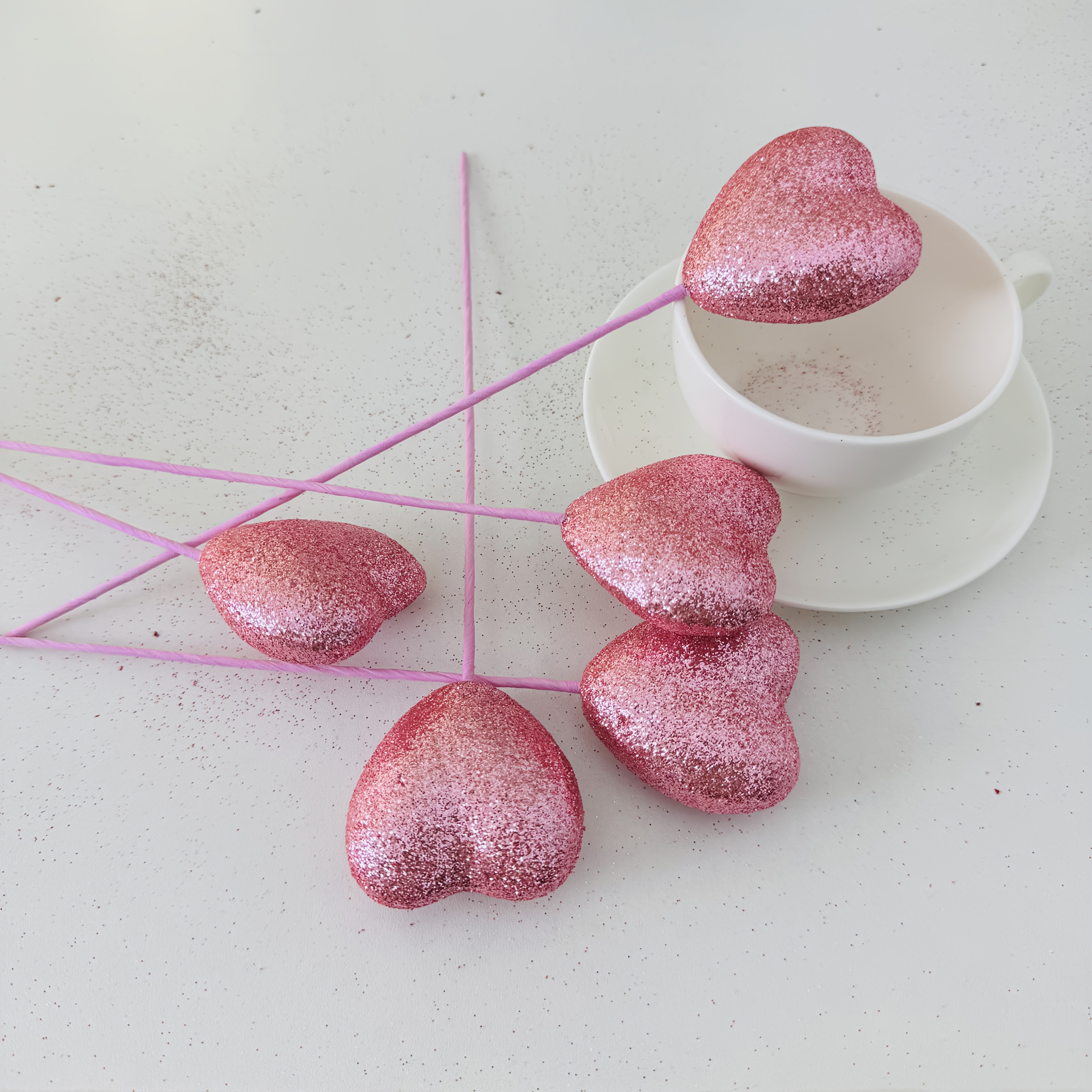 Image of Artificial Flowers, 5pcs, 9.84in, Simulated Sequined Heart, Suitable For Valentine's Day Gifts, Valentine's Day, Chinese New Year Lunar New Year Indoor Outdoor Decoration