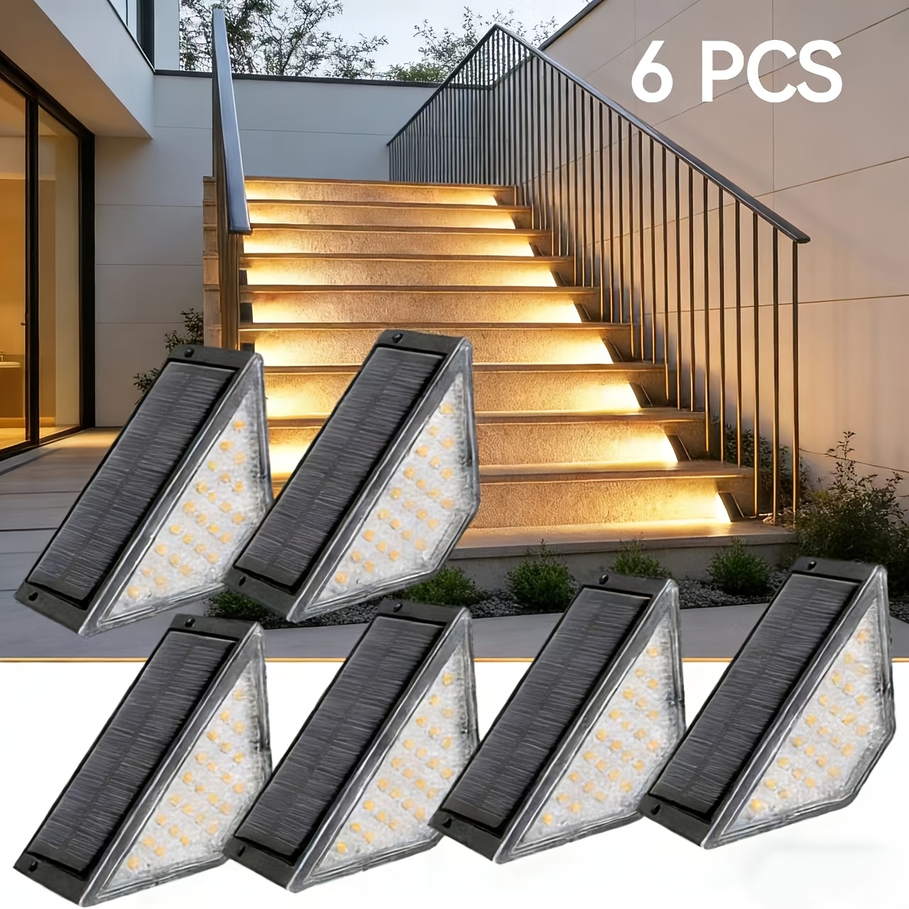Image of 6pack-24 Led Step Light - Solar Warm Light Fence Light/outdoor Lighting Decorative Light, Courtyard , Suitable For Courtyard Gardens, Lawns, And Festival Decorationdecoration