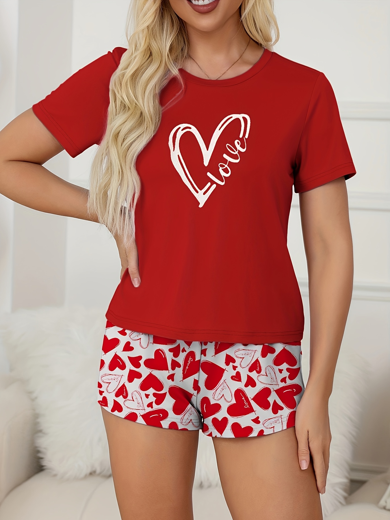 price for   couple style love letter print mens or womens short sleeve shorts pajama set mens or womens suit 1 set womens 5