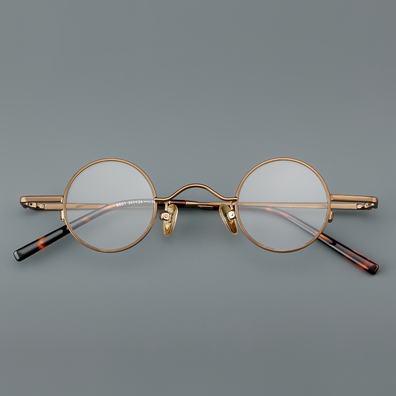 Image of Men' & Women' Vintage Streetwear Round Eyeglasses - Non- Suitable For , Lightweight Metal Frames With Handmade Leather Case, Retro Academic Glasses For Gifts (birthday/christmas), Niche Fashion