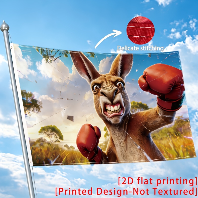 TEMU 2d Flat, 1pc Angry Kangaroo Boxing Gloves Funny Animal Fighter Graphic - 2d Flat Printing Humorous And Decor - 3x5 Feet, Single-sided Hanging 2