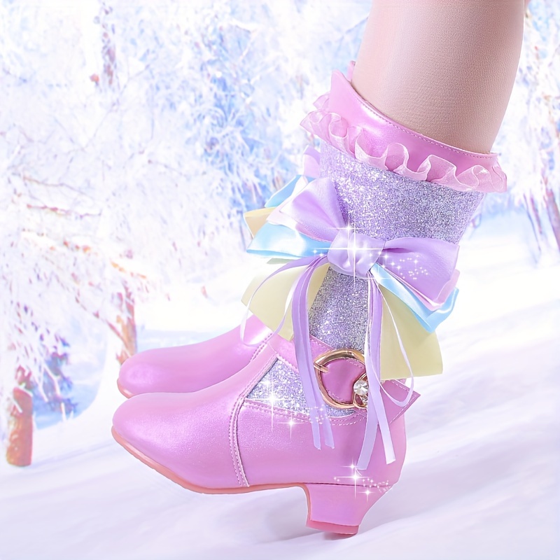 new winter girls boots childrens princess plush lined warm - Temu