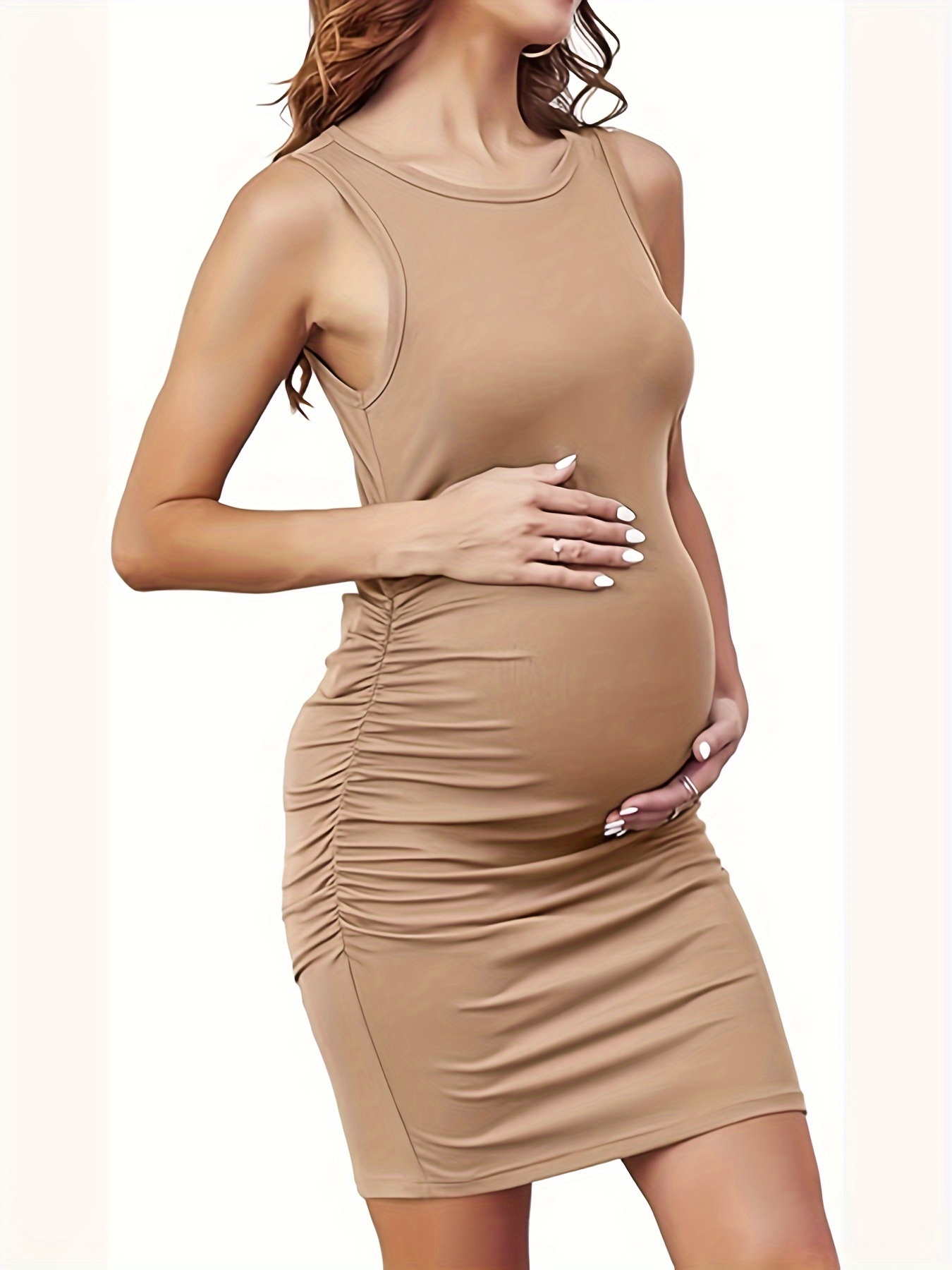 Women's Maternity Summer Dress Side Ruching Sleeveless - Temu