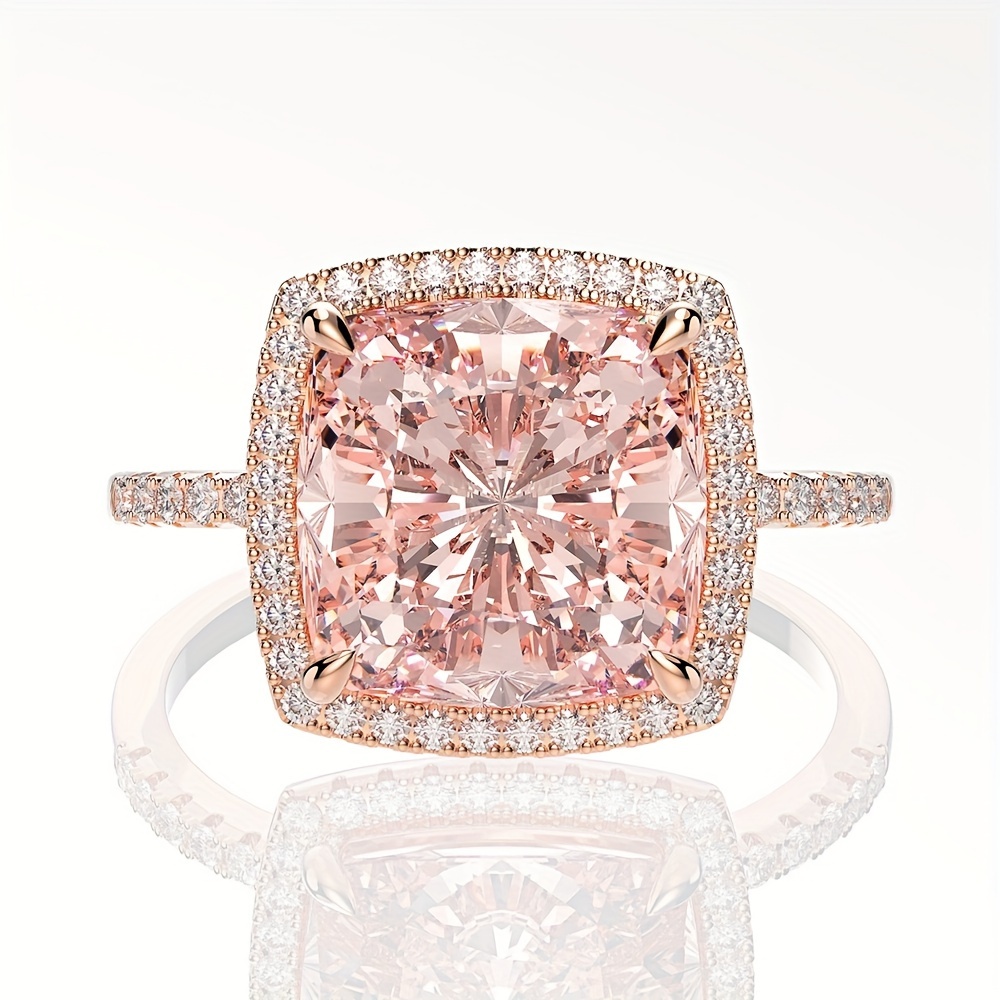 TEMU 1 Exquisite S925 Sterling Silver 5-carat 10*10mm Pink Moissanite Ring | Durable, Hypoallergenic, Nickel-free, Ideal Gift For , Everyday And