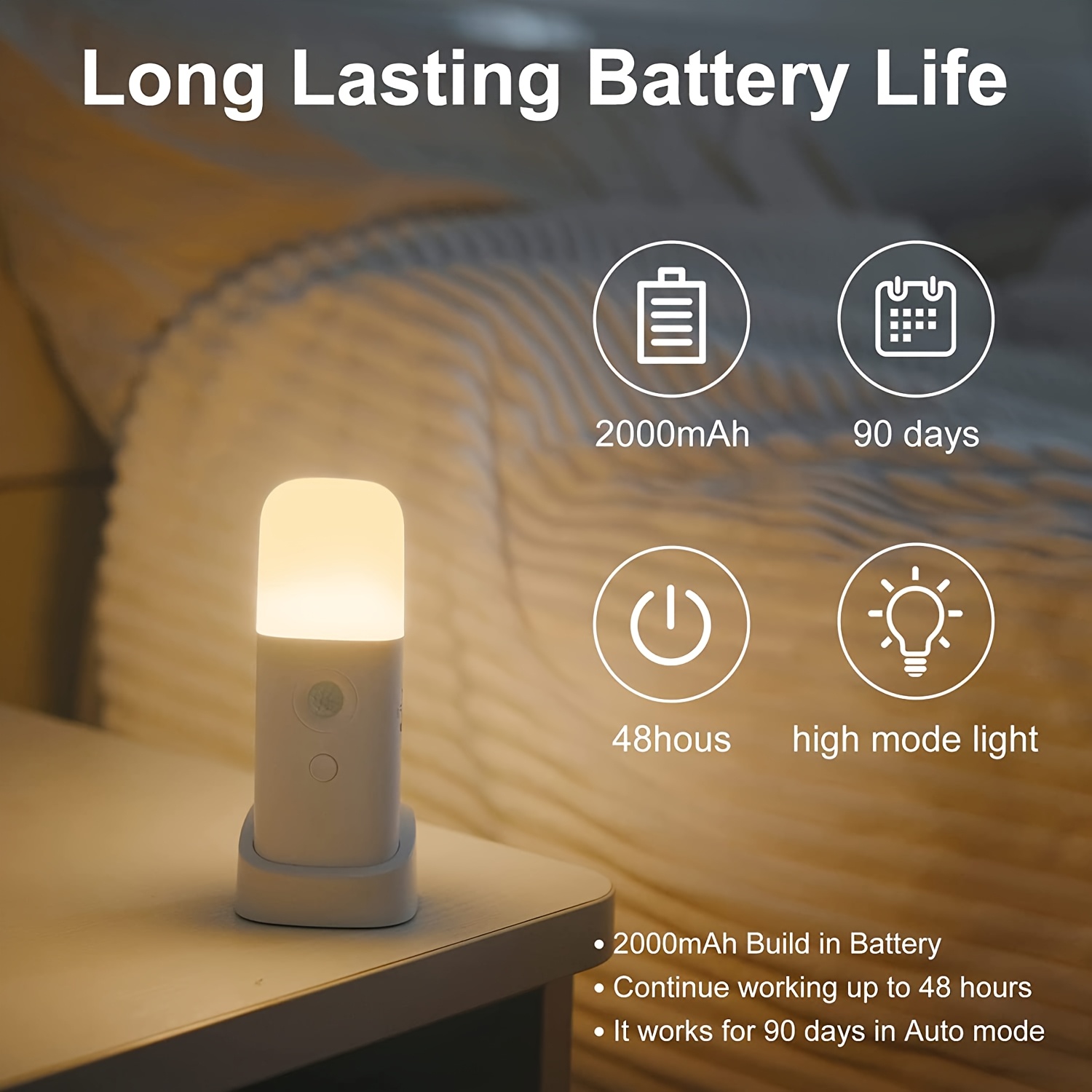 TEMU 1pc Led Sensor Night Light, Usb Rechargeable Dimming Multifunctional Led Light, Built-in 2000mah Rechargeable Battery Operated, Portable Motion