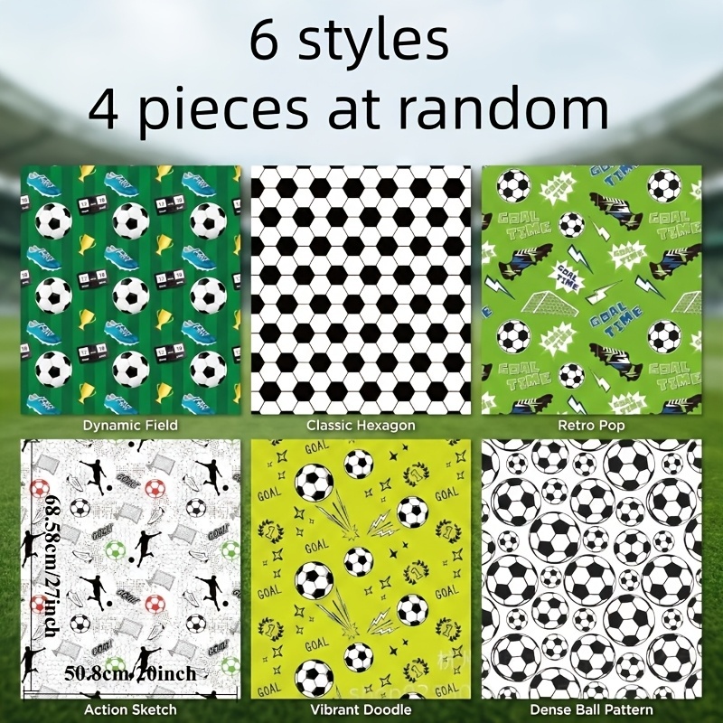 Image of 4 Sheets Of Soccer Pattern Gift Wrapping Paper - Size 68.58x50.8 Cm, Thick And Tear-resistant, Perfect For Birthday Gift Wrapping, Valentine's Day Party Decor, Soccer Fan Creative Gift Wrapping Paper