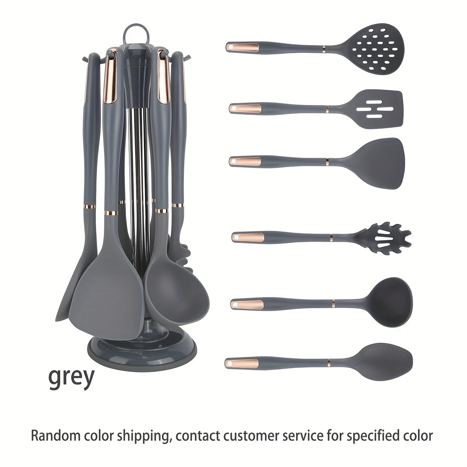 7pcs silicone kitchenware set non stick spatula soup spoon leak scoop fence scoop   grabber high temperature resistant random color details 5