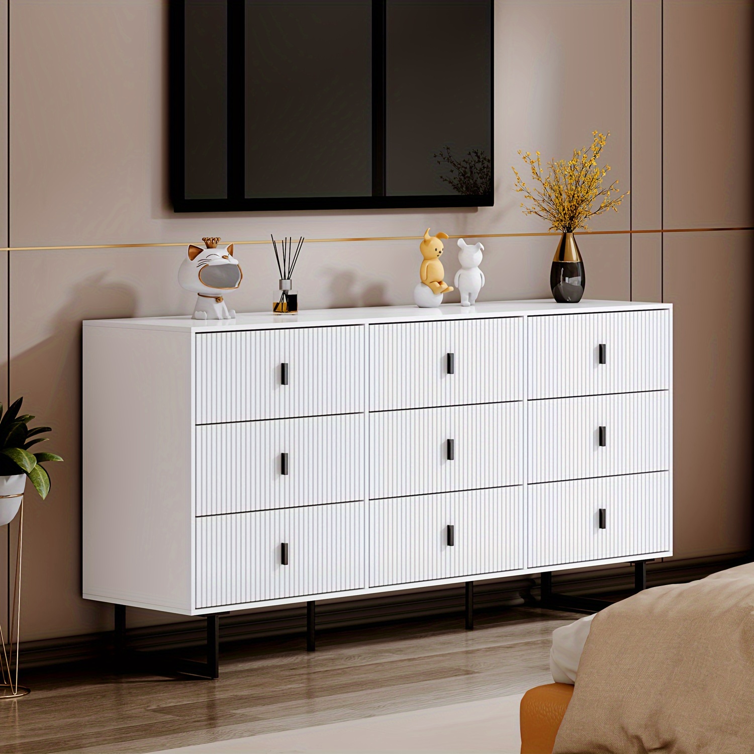 

White 9-drawer Chest Of Drawers For Bedroom, Modern 9 Drawer Triple Dresser With Deep Drawers, Wide Storage Organizer Cabinet For Living Room, Hallway, Nursery And Closet Storage Bedroom