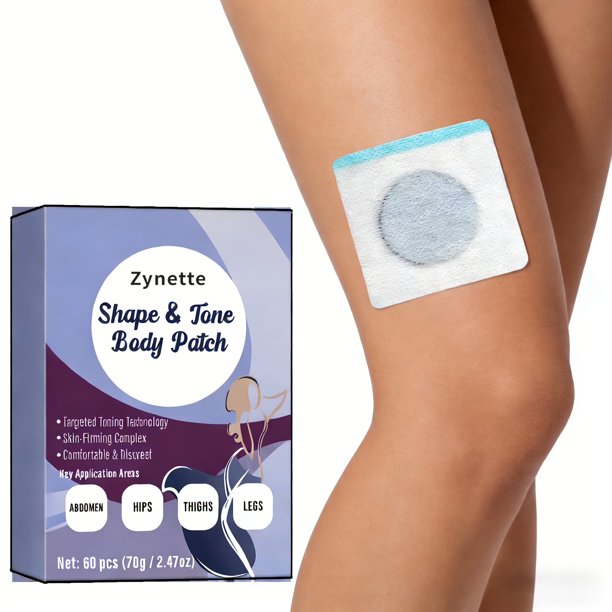 Zynette Shape & Firms Body Patches(60 Count), Targeted Firming for Abdomen Hips Thighs Legs, Comfortable & Discreet Skin-Firming Complex, Perfect Gift for Fitness Enthusiasts Beginners, Ultra-Thin, Breathablemateria