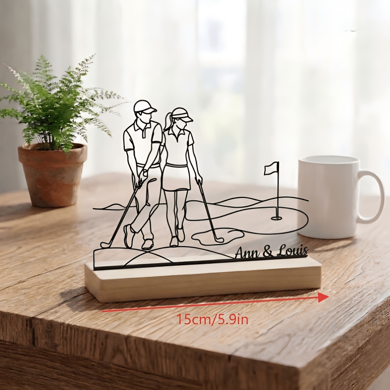 TEMU Personalized Golf Couple Metal Desktop Ornament, Customizable With Names, Gift For Golf Lovers, Couple Playing Golf Sculpture, Anniversary Gift,