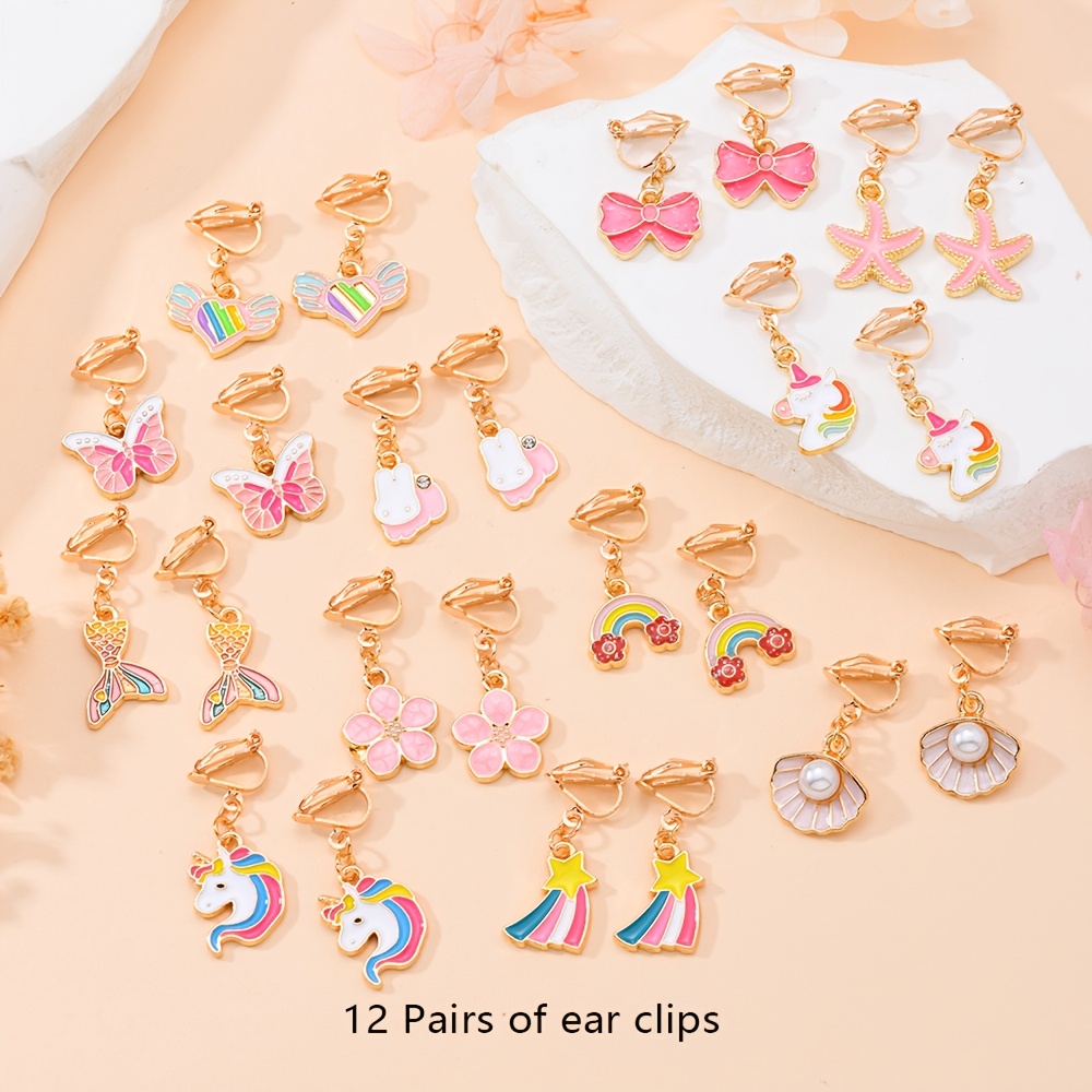 TEMU A Set Of 12 Pairs/6 Pairs Of Sweet Cartoon Clip-on Earrings, Perfect For Spring And Summer Outfits As Small Jewelry. Exquisite And Affordable