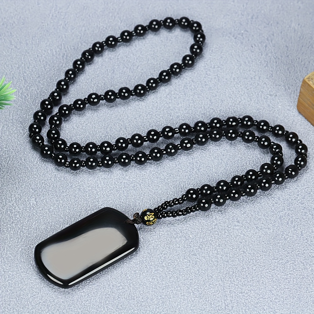 Natural Solid Black Obsidian Pendant Necklace