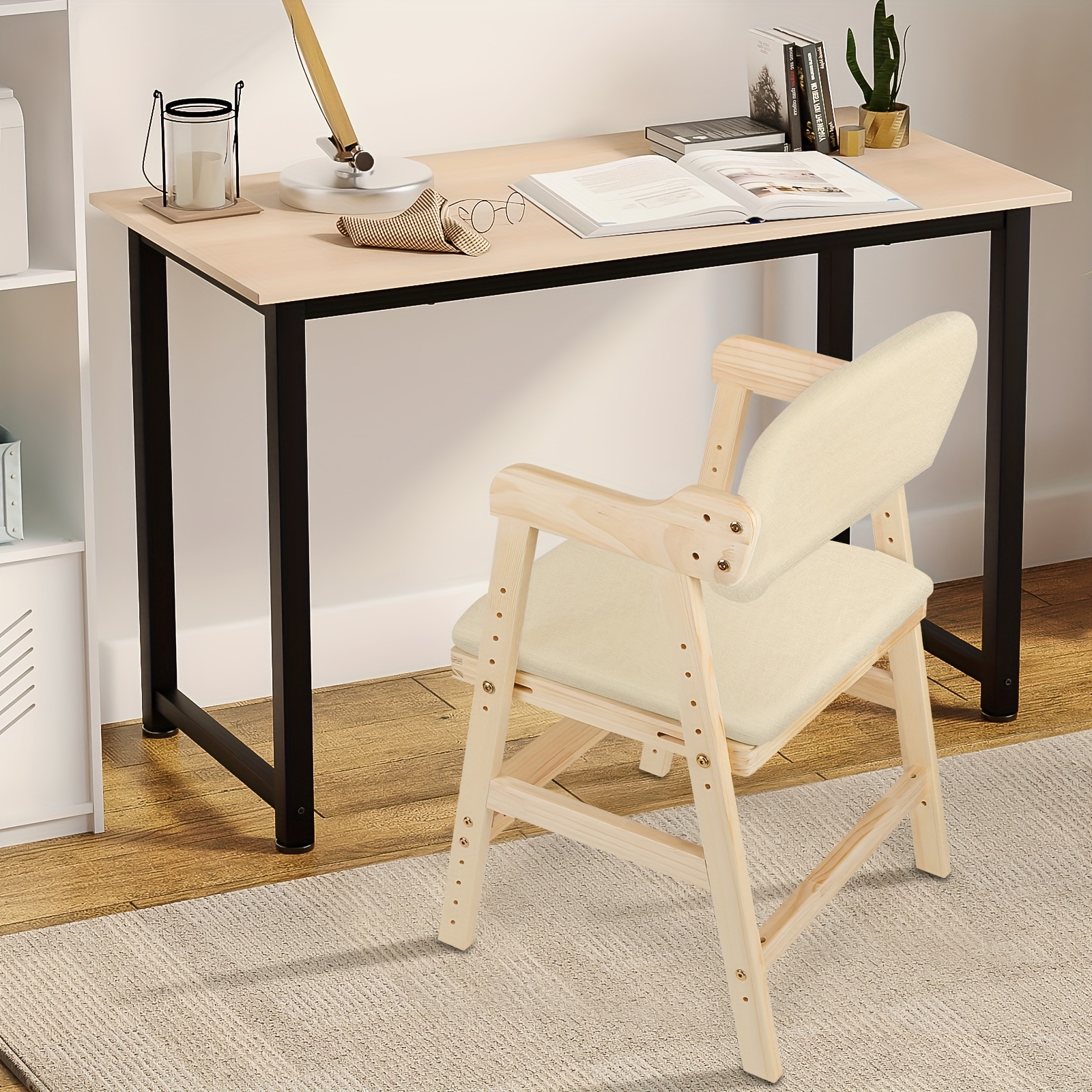 E-shop Verstellbarer Ergonomischer Bürostuhl mit Lendenstütze & abnehmbarem Sitzkissen – Höhenverstellung 35-51 cm, geteilte Rückenlehne, Holzrahmen &