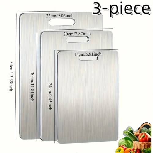3 Stainless Steel Cutting Board Set - Durable, Easy to Clean, Space-Saving, Rust-Resistant, BPA-Free for Food Safety Preparation
