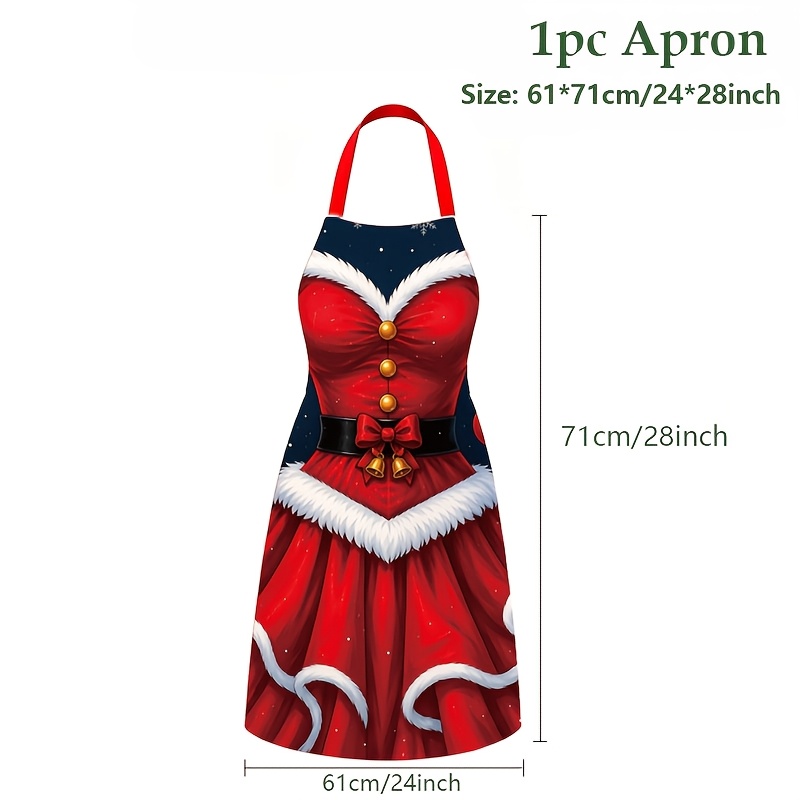 TEMU 1pc Women's Christmas Apron - Elegant Linen Apron Suitable For Xmas Baking, Cooking, Party Photo Prop, 100% Polyester Apron For Home Kitchen,