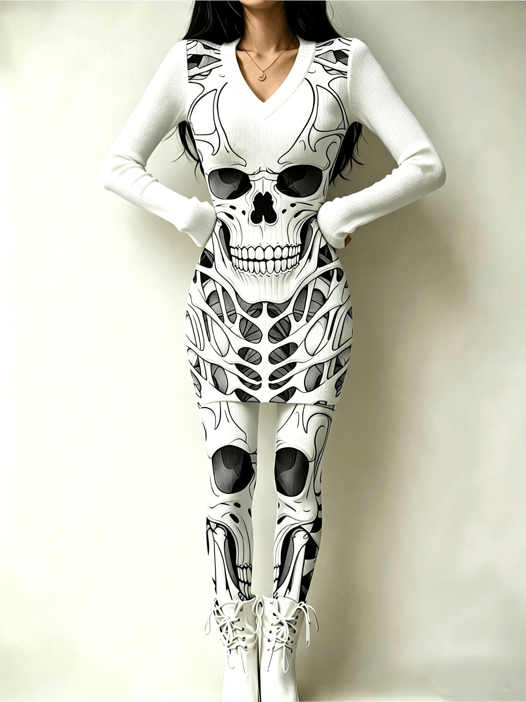 womens tricky terms dress set white dress set with skeleton print cute and casual leggings and   two piece set