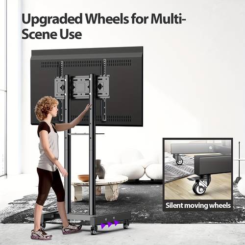 support tv réglable avec roulettes pour téléviseurs plats et courbés de 26 à pouces, chariot roulant max vesa 0x 0mm jusquà 90 livres, hauteur réglable avec étagère multimédia, montage au sol pour téléviseurs de 32 42 43 pouces, acier inoxydable, facile, support tv roulant