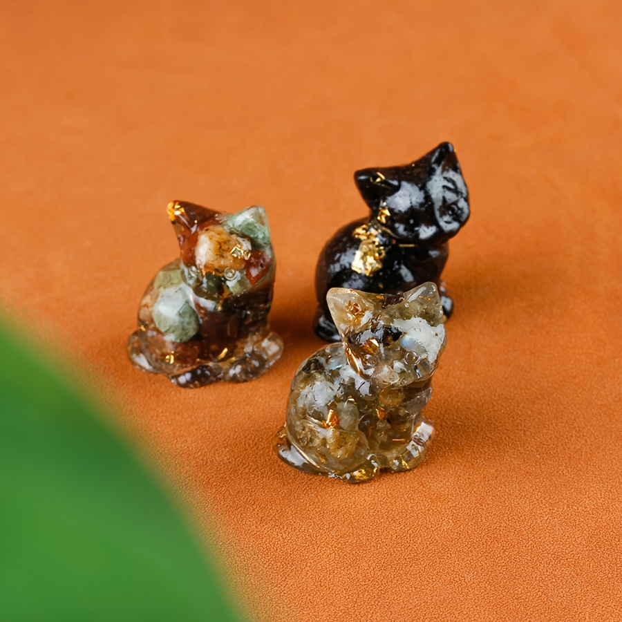 TEMU Random 3pcs Natural Crystal Crushed Stone Resin Animal Ornament Office Study Desktop Decor Gift Cute