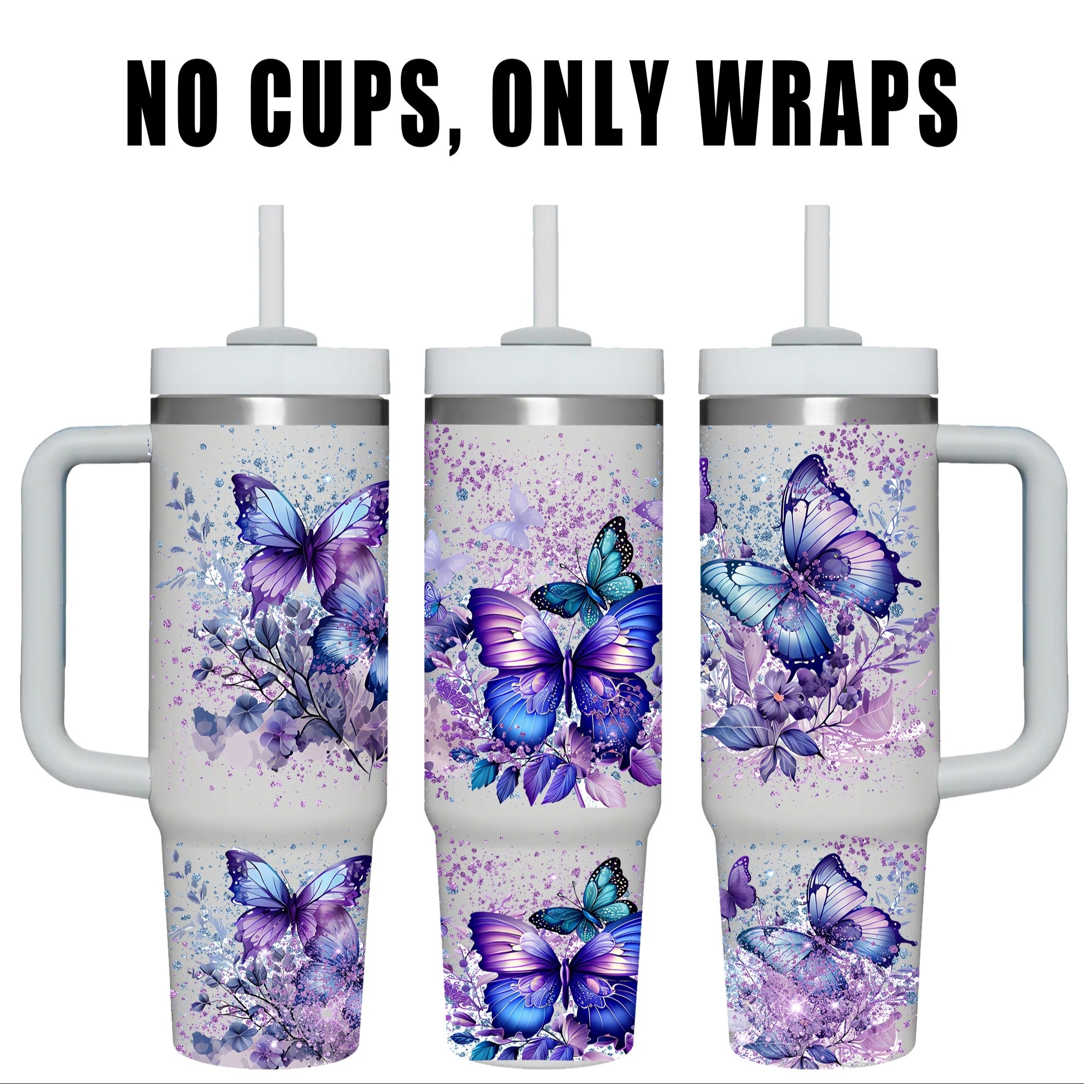 

Purple Butterfly Pvc Wrap For 40oz Tumblers, Uv-printed Diy Decorative