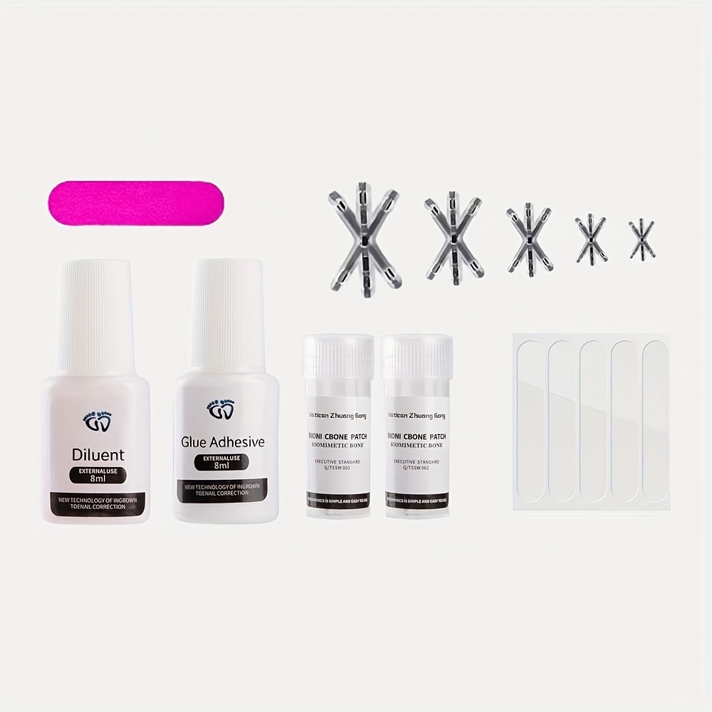 Stainless Steel Ingrown Toenail Set Upgraded, Package Includes 5pcs Metal Patch Patch, 5pcs Of Auxiliary Stickers, 1pc Adhesive & 1pc Dispergator, 1pc Nail Polishing Strips - Ingrown Toenail Tools