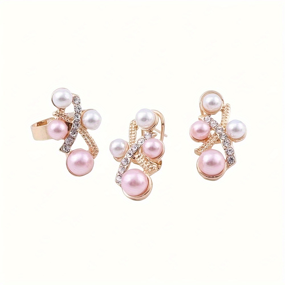 Elegant Pink & White Jewellery Set, Necklace, Bracelet, Earrings, Ring