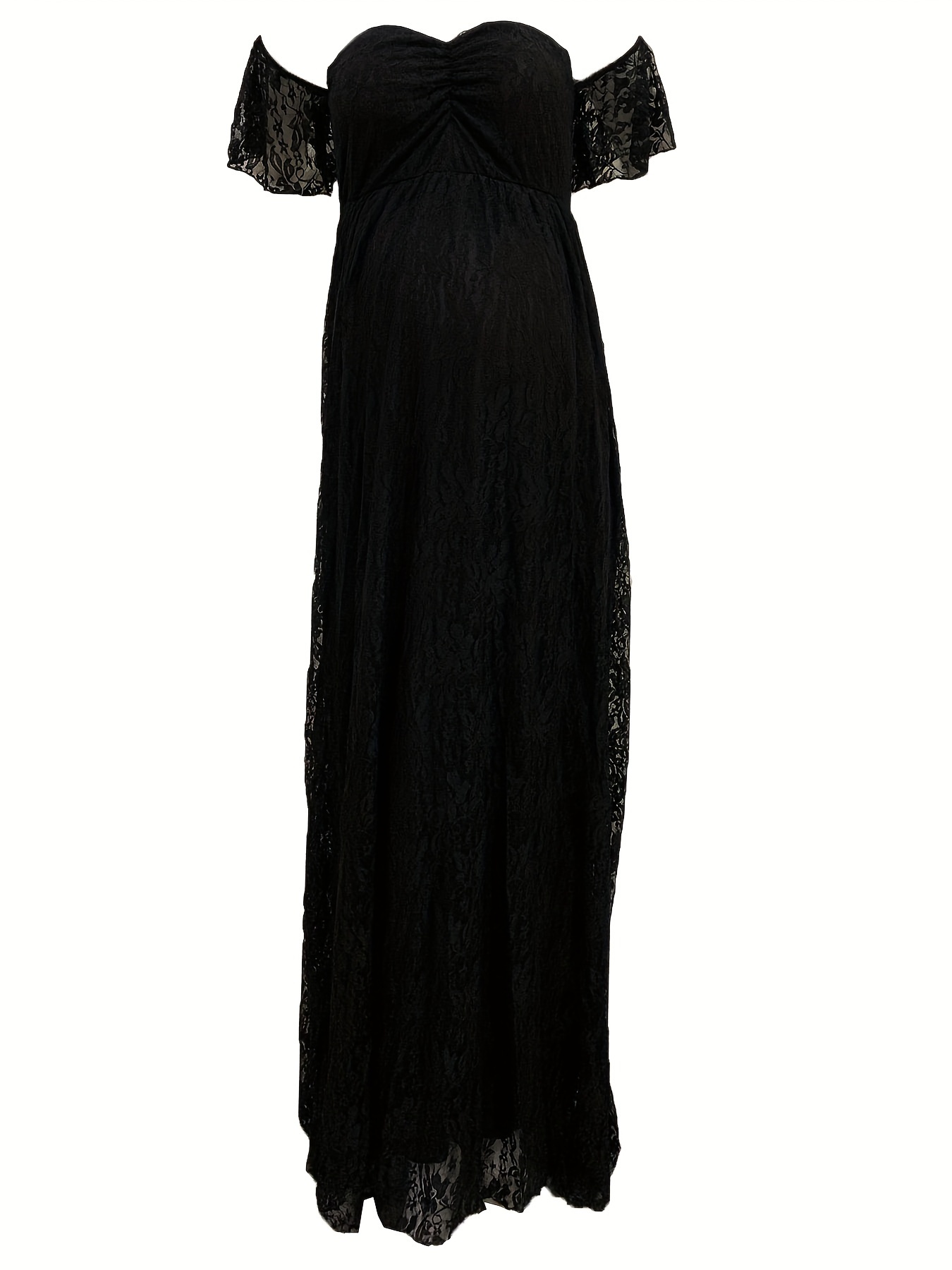 knee length dresses for ladies Black Lace Twist Draped Sheer Mermaid Photoshoot Maternity Maxi Dress Black / L