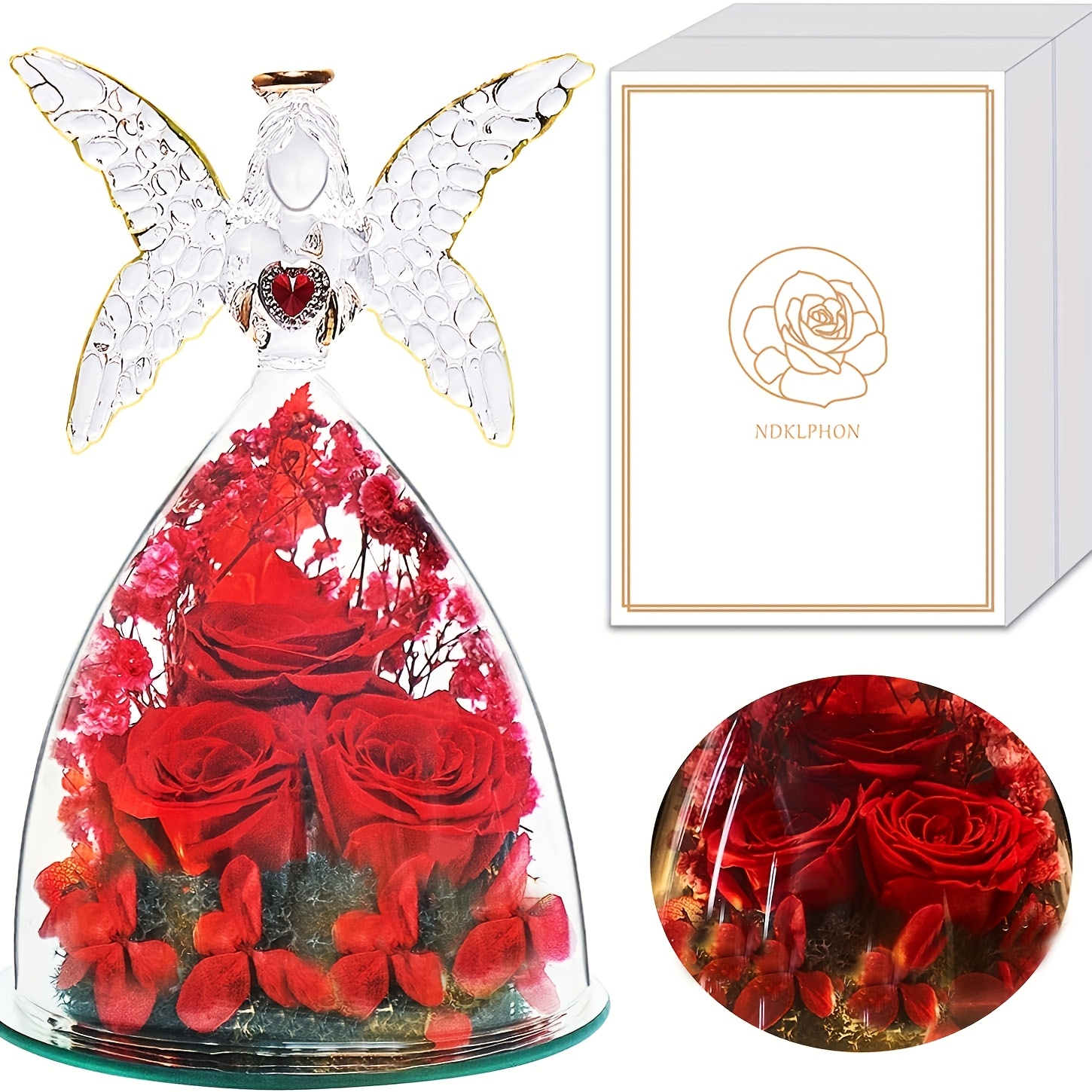 Regalo para  , Regalo de  , Regalo para Mujeres, Entrega Rápida de Flores, Adorno de Ángel de Vidrio Rosa  , Regalo de Aniversario, Día de la  ,  , Regalo para  ,  , Hija, Novia