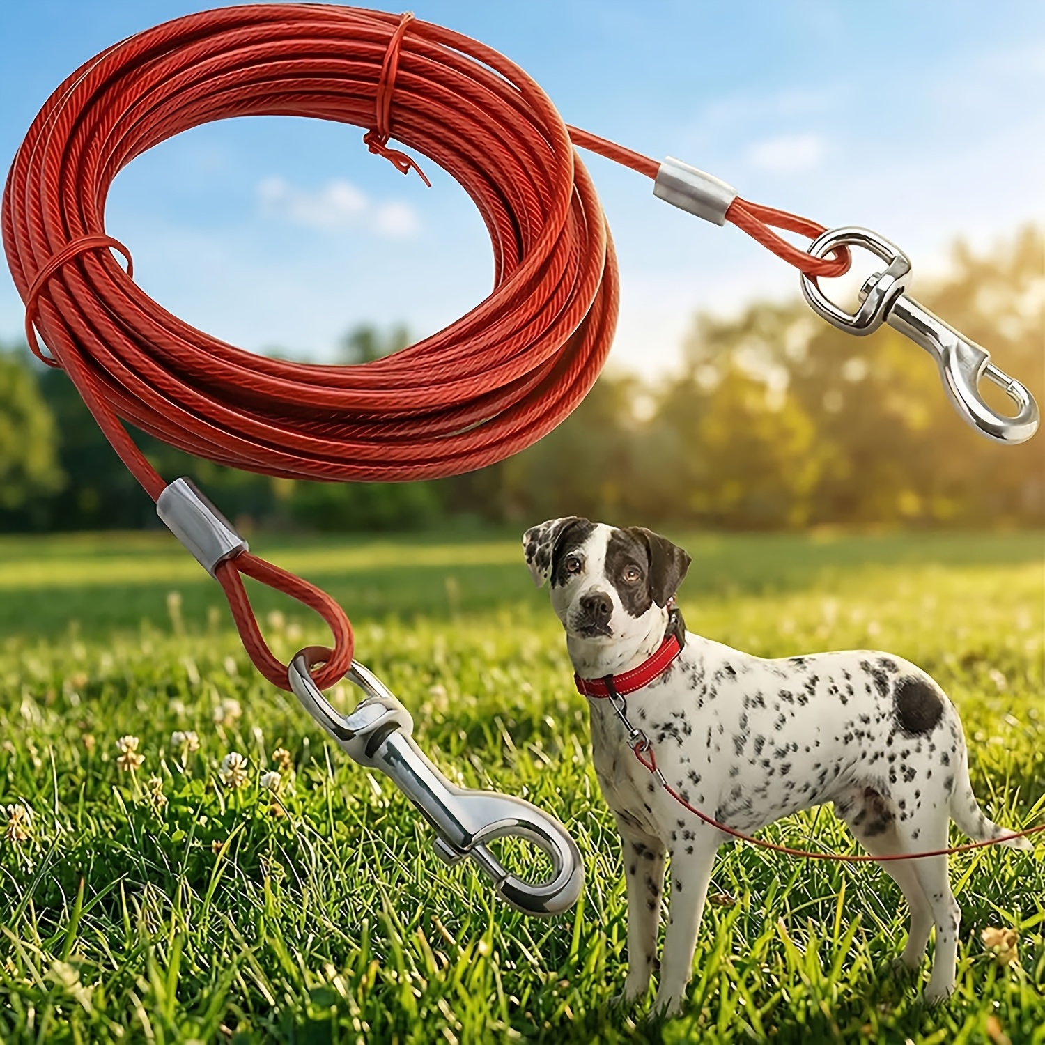 TEMU Dog Tie Out Cable 25 Feet- Heavy Duty Dog Lead Releaseswivel Clips & 360° Rotatingclasp - -free Dogsrunner For Yard