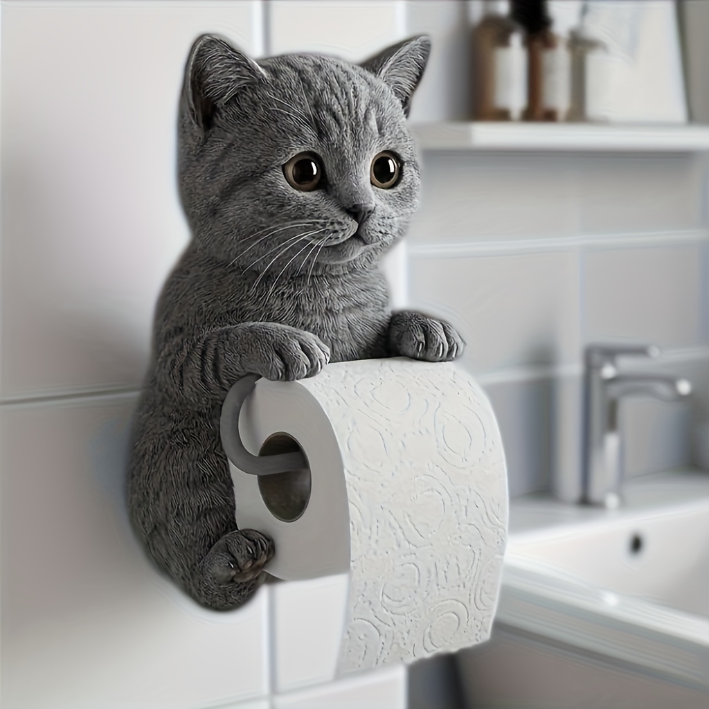 1pc cute cat tissue box with   design - self-  toilet paper holder & storage box, no tools needed, strong   for bathroom, kitchen, living room - space-saving   decor with gray, orange, black & white  s - perfect housewarming or birthday gift for cat lovers -   & stick installation, durable material, functional &   accessory, toilet paper storage containers Product details 0