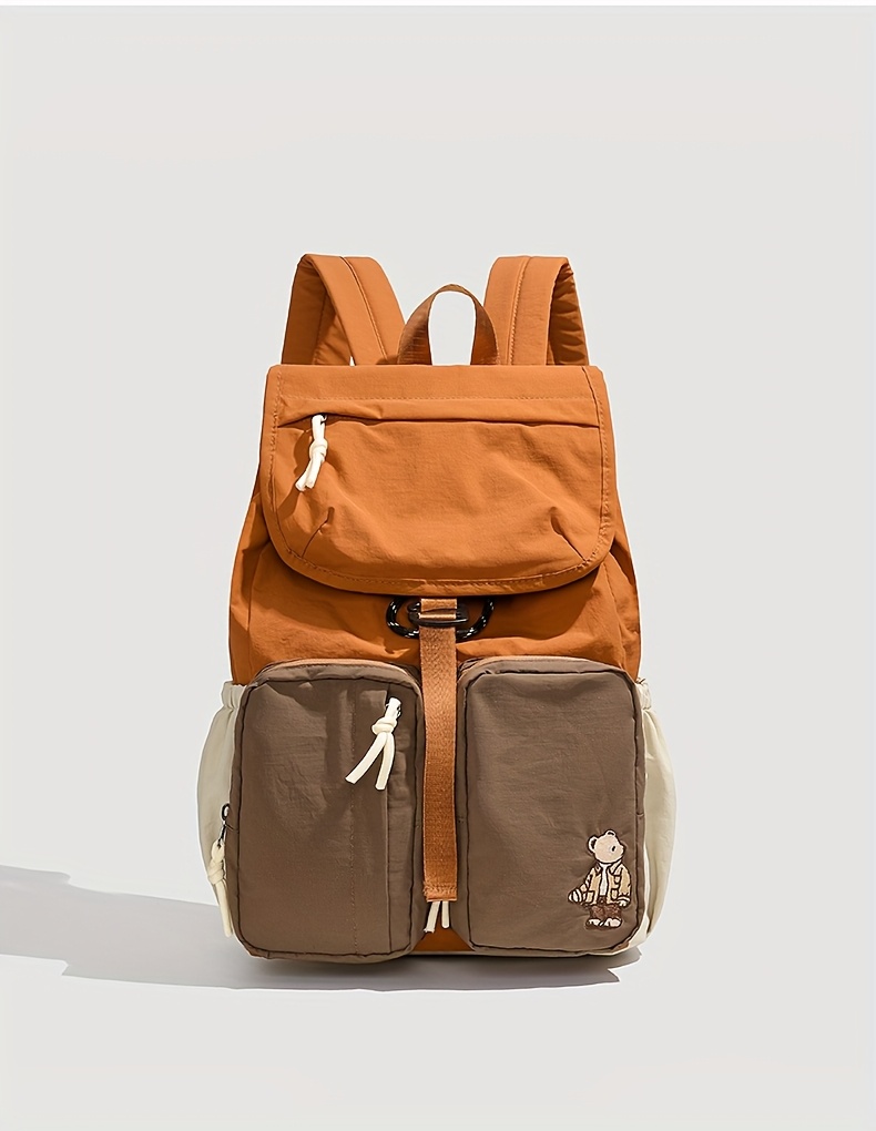 Vintage Bear Pattern Backpack With Buckle For Daily Travel School_voghion.com